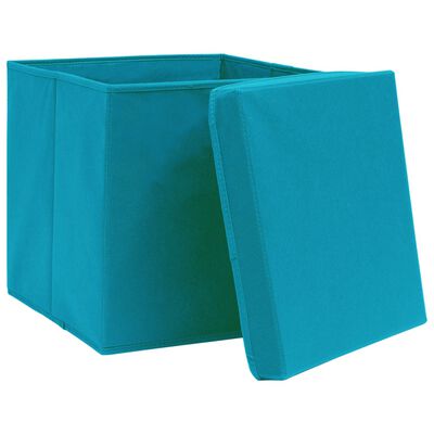 vidaXL Pudełka z pokrywami, 4 szt., błękitne, 32x32x32 cm, tkanina