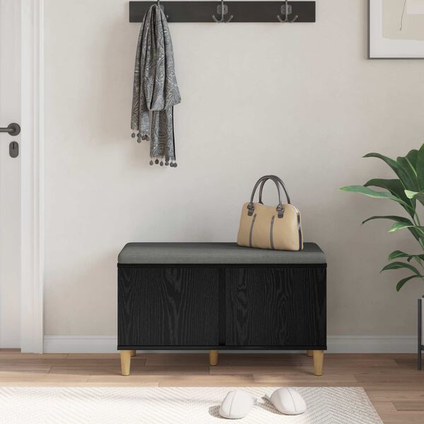 vidaXL Ławka w przedpokoju z poduszką Czarny Dąb 60 x 38 x 46 cm