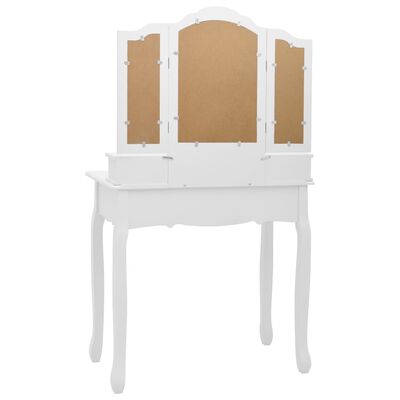 vidaXL Toaletka ze stołkiem, biała, 80x69x141 cm, drewno paulowni
