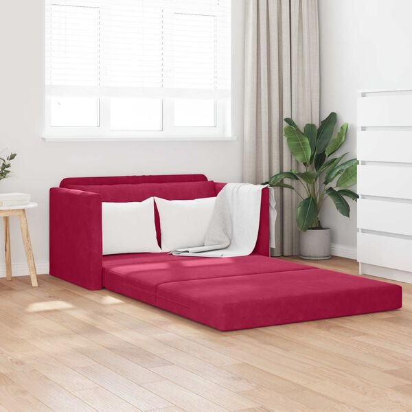 vidaXL Sofa Bed 110cm Czerwone wino Aksamit