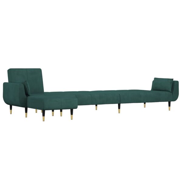 vidaXL Sofa rozkładana L, ciemnozielona, 275x140x70 cm, aksamit