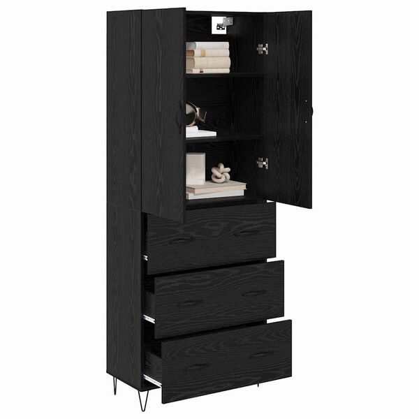 vidaXL Highboard 2 pcs Czarny Dąb Drewno inżynieryjne i szkło
