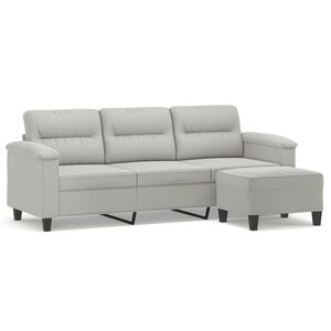vidaXL 3-os. sofa z podn&oacute;żkiem, jasnoszara, 180 cm, obita mikrofibrą