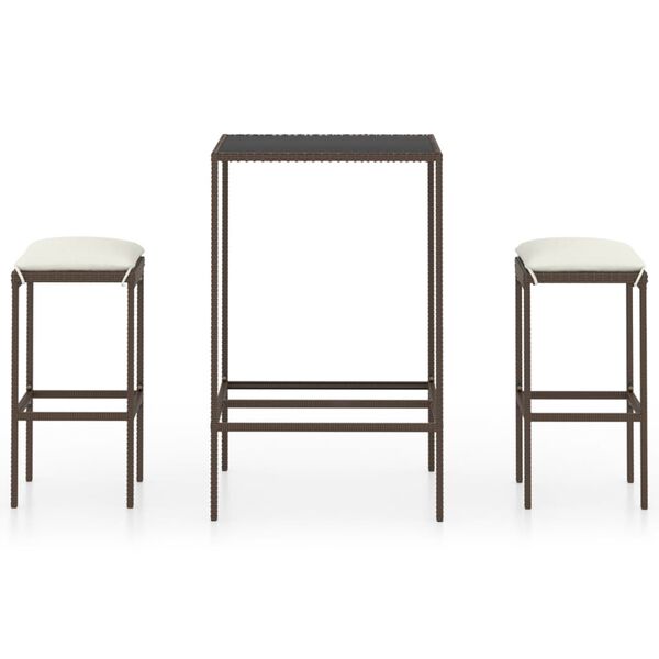 vidaXL 3-cz. zestaw barowy do ogrodu, z poduszkami, rattan PE, brązowy