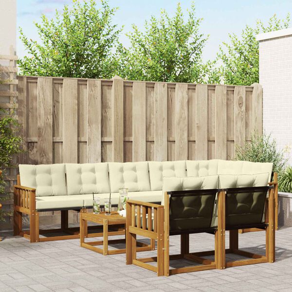 vidaXL Zestaw sof na zewnątrz z poduszką 9 pcs Naturalny i Kremowy