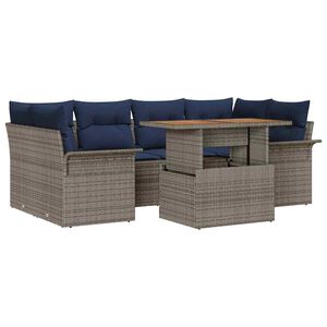 vidaXL Zestaw Sof na Ogr&oacute;d z poduszką 7 pcs szary i granatowy