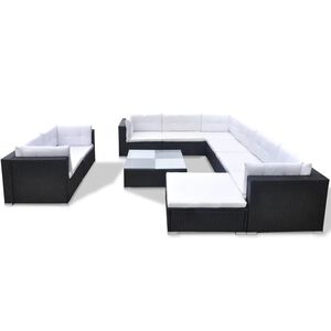 vidaXL 10-cz. zestaw mebli do ogrodu, poduszki, rattan PE, czarny