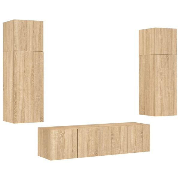 vidaXL 6-częściowy zestaw mebli TV z LED, dąb sonoma