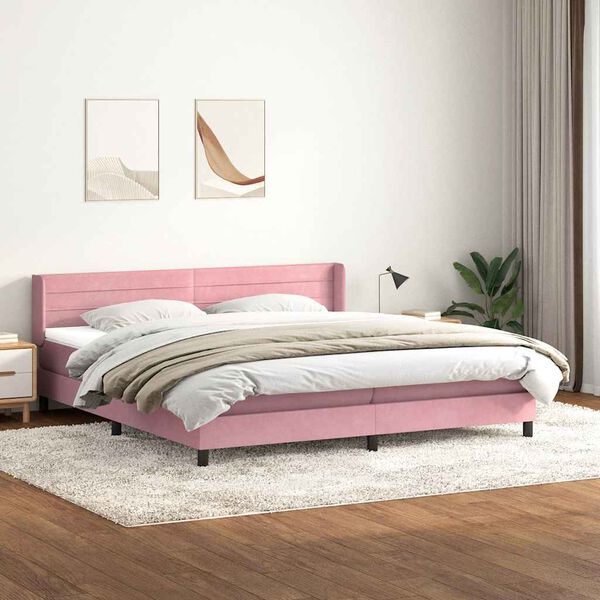 vidaXL Ł&oacute;żko typu Box Spring z materacem r&oacute;żowe 180x220 cm aksamitne