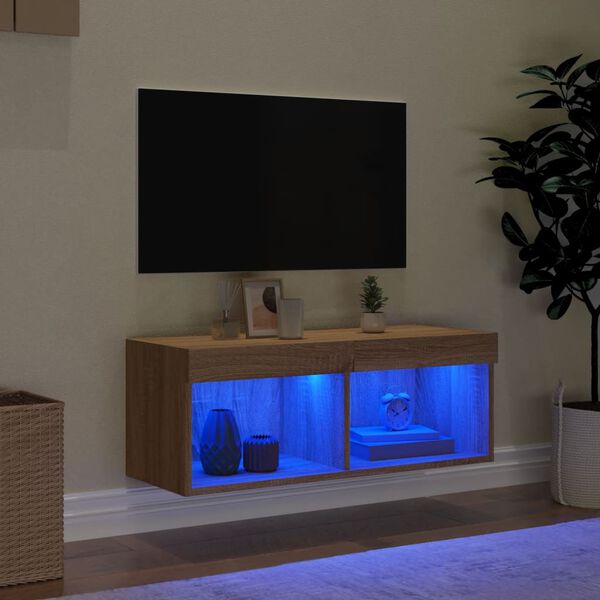 vidaXL Szafka TV z oświetleniem LED, dąb sonoma, 80x30x30 cm