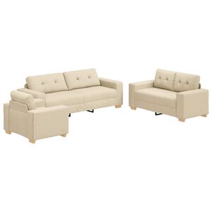 vidaXL Sofa 3 szt. Kremowy Tkanina lniana