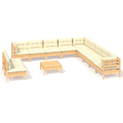 vidaXL 12-cz. zestaw wypoczynkowy do ogrodu, kremowe poduszki, sosnowy