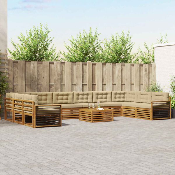 vidaXL Zestawy sof 11 pcs Naturalny i Beżowy Lite Drewno Akacji