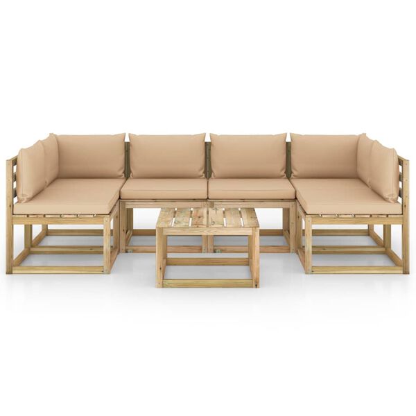 vidaXL 7-cz. zestaw wypoczynkowy z poduszkami, impregnowana sosna