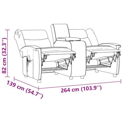 vidaXL Rozkładany fotel masujący z uchwytem, 2-os., kremowy