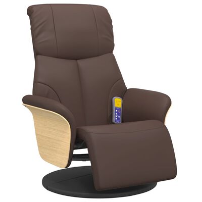 vidaXL Rozkładany fotel masujący z podnóżkiem, brązowy, sztuczna skóra