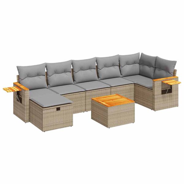 vidaXL 8-cz. zestaw mebli ogrodowych z poduszkami, beżowy, polirattan