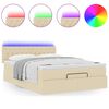 vidaXL Ł&oacute;żko Ottoman z materacem i diodami LED kremowe 140x190 cm