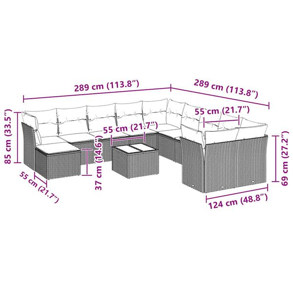 vidaXL 12-cz. zestaw mebli ogrodowych, z poduszkami, jasnoszary
