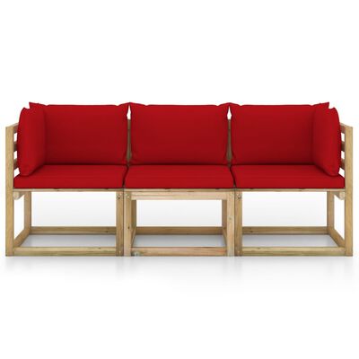 vidaXL 3-osobowa sofa ogrodowa z czerwonymi poduszkami