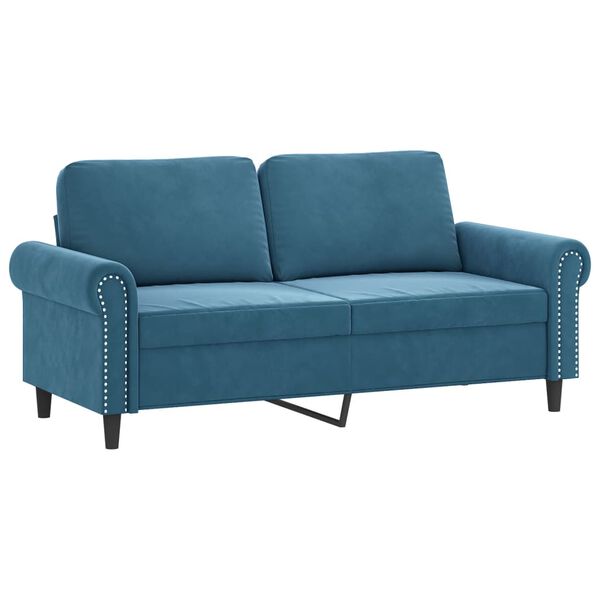 vidaXL 2-osobowa sofa z poduszkami, niebieska, 140 cm, aksamit