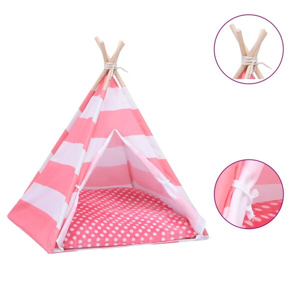 vidaXL Namiot tipi dla kota, z torbą, peach skin, w paski, 60x60x70 cm