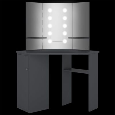 vidaXL Toaletka narożna z oświetleniem LED, szara, 111 x 54 x 141,5 cm