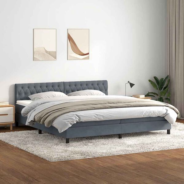 vidaXL Ł&oacute;żko typu Box Spring z materacem Ciemnoszary 180x220cm Aksamit