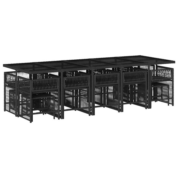 vidaXL 15-cz. zestaw mebli ogrodowych z poduszkami, czarny, rattan PE