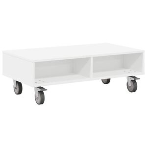 vidaXL Stolik boczny z k&oacute;łkami Biały 90 x 50 x 30 cm