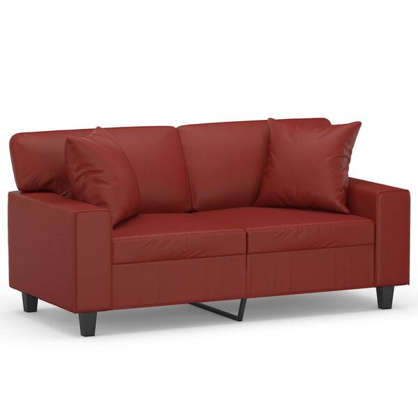 vidaXL 2-osobowa sofa z poduszkami, bordowa, 120 cm, sztuczna sk&oacute;ra