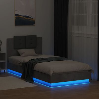 vidaXL Rama łóżka z wezgłowiem i LED, szarość betonu, 90x200 cm
