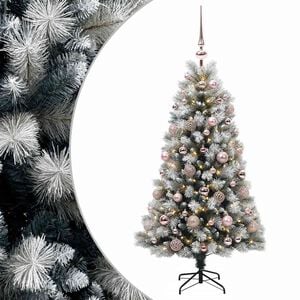 vidaXL Sztuczna choinka na zawiasach z bombkami 120 cm 150 LED