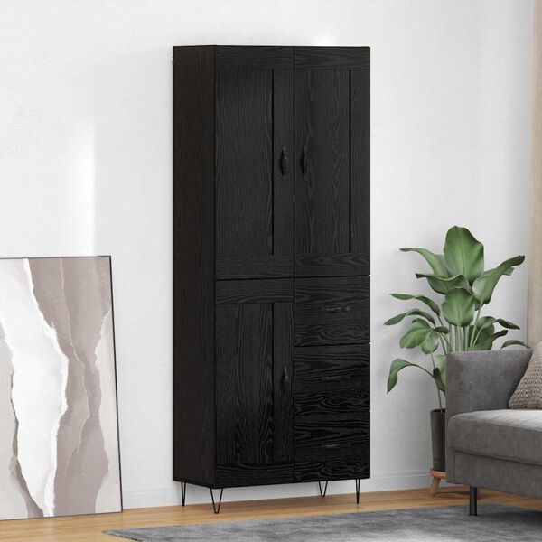 vidaXL Highboard Czarny Dąb 69,5 x 34 x 180 cm Materiał drewnopochodny