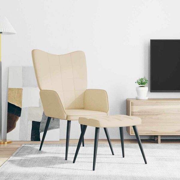 vidaXL Fotel z podn&oacute;żkiem, kremowy, obity tkaniną