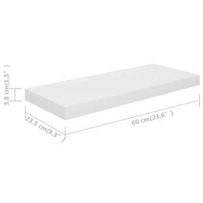 vidaXL Półka ścienna, wysoki połysk, biała, 60x23,5x3,8 cm, MDF