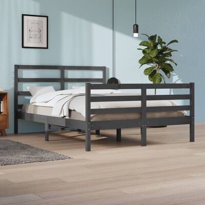 vidaXL Rama łóżka, szara, lite drewno sosnowe, 140x200 cm