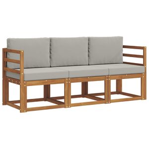 vidaXL Zestaw sof na zewnątrz z poduszką 3 pcs Naturalny i Jasny Szary