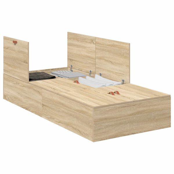 vidaXL Rama ł&oacute;żka z miejscem na przechowywanie Dąb Sonoma 90 x 190 cm