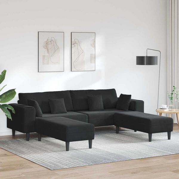 vidaXL Sofa z poduszką 3 pcs Czarny Aksamit