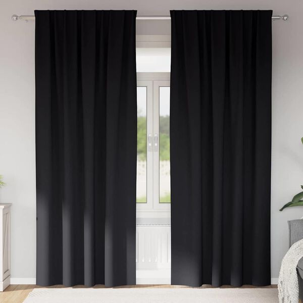 vidaXL Firany blackout z k&oacute;łkami 2 pcs Czarny 260 x 140 cm Poliester