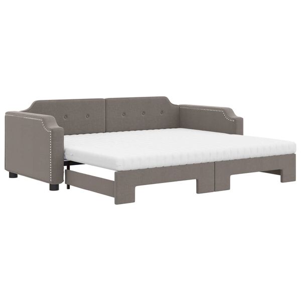 vidaXL Sofa rozsuwana z materacami, kolor taupe, 90x200 cm, tkanina