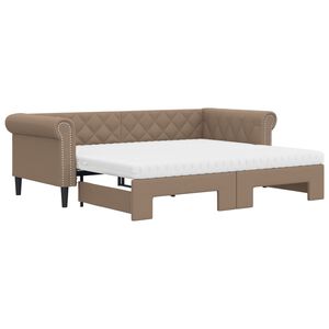 vidaXL Sofa rozsuwana z materacami, cappuccino, 90x200 cm, ekosk&oacute;ra