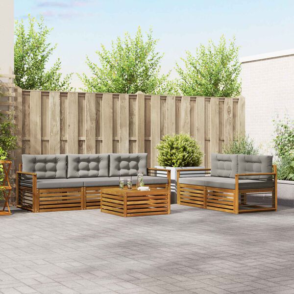 vidaXL Zestaw sof na zewnątrz z poduszką 6 pcs Naturalny i Jasny Szary