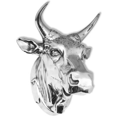 vidaXL Głowa krowy dekoracyjna na ścianę, aluminium, srebrna