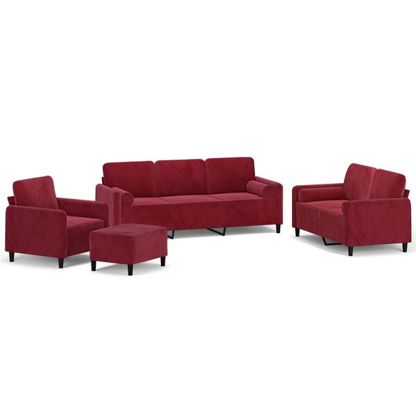 vidaXL 4-częściowy komplet wypoczynkowy z poduszkami, bordowy, aksamit