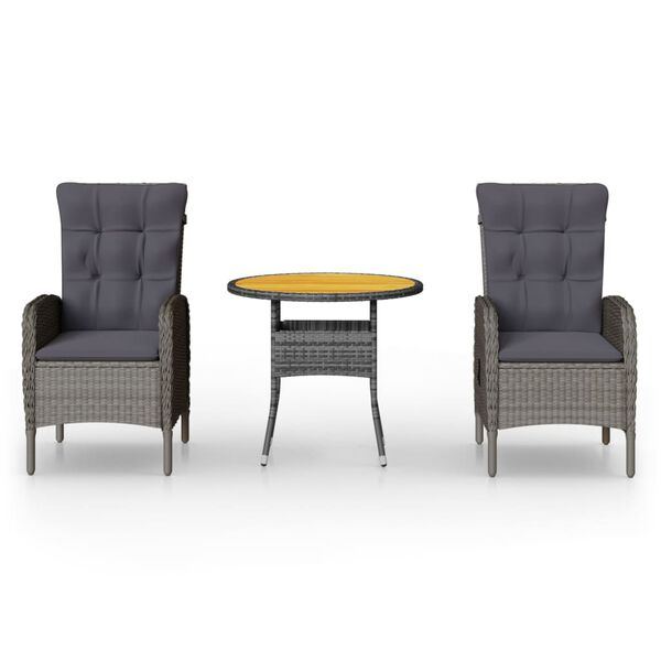vidaXL 3-częściowy zestaw mebli bistro do ogrodu, polirattan, szary