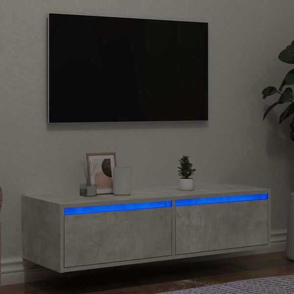 vidaXL Szafka pod TV z LED, szarość betonu, 100x35,5x25 cm