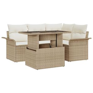 vidaXL Zestaw Sof na Ogr&oacute;d z poduszką 5 pcs Beżowy Rattan poli