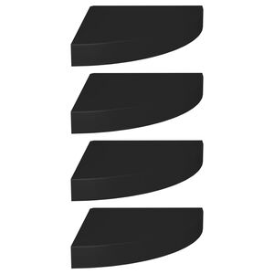 vidaXL Narożne p&oacute;łki ścienne, 4 szt., czarne, 25x25x3,8 cm, MDF